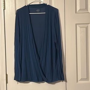Loft - Blue Faux Wrap Long-sleeve Top- Size XL